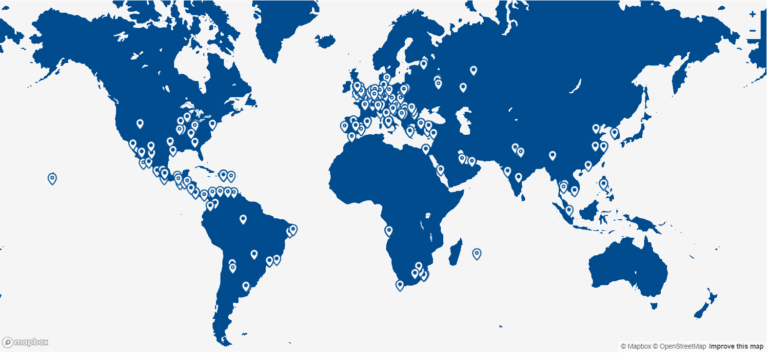 Weltkarte mit eingezeichneten ALPLA Standorten