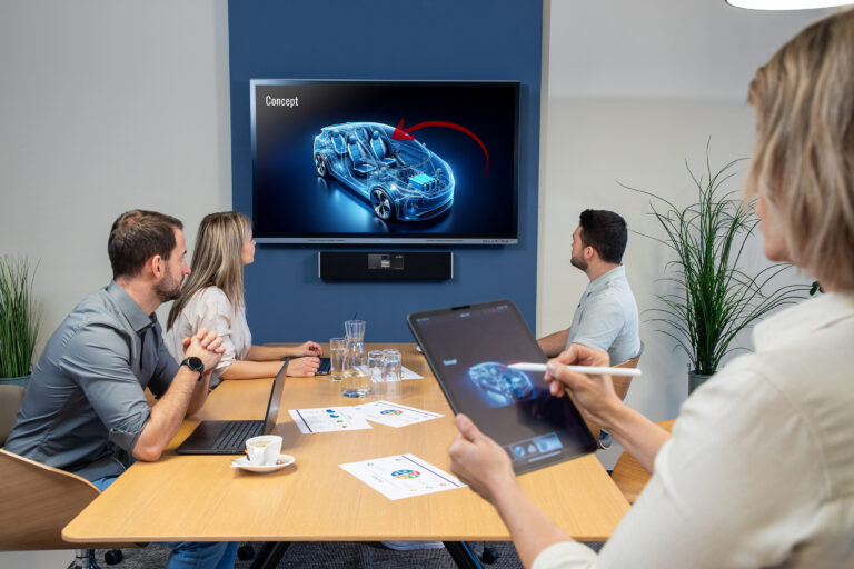 Die Videobar im Einsatz in einem Besprechungsraum